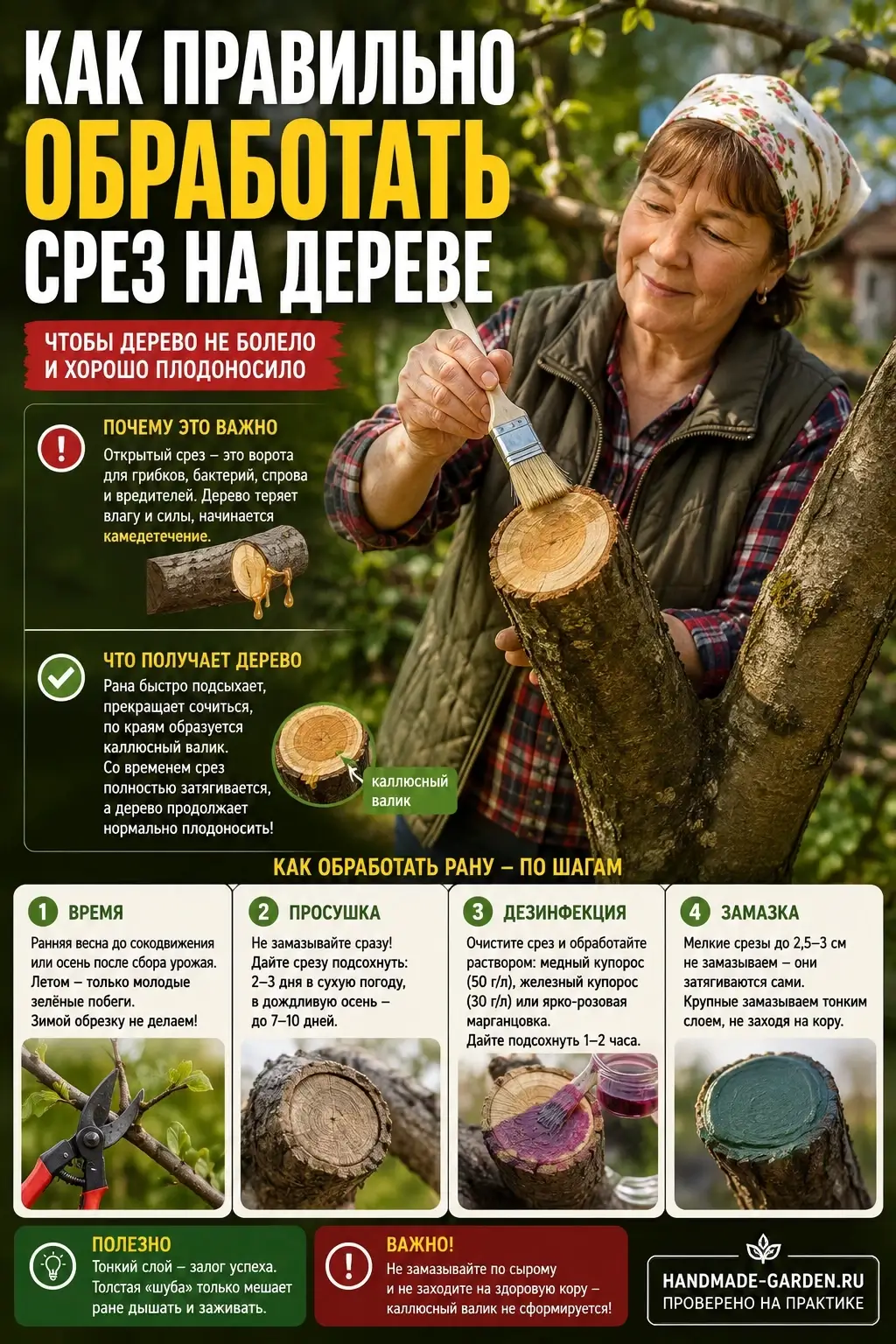 продезинфицируйте крупный срез раствором купороса и дайте ему подсохнуть