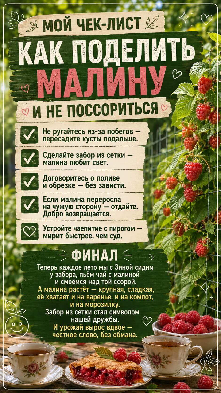 Что мы сделали: делёжка малины и общий забор