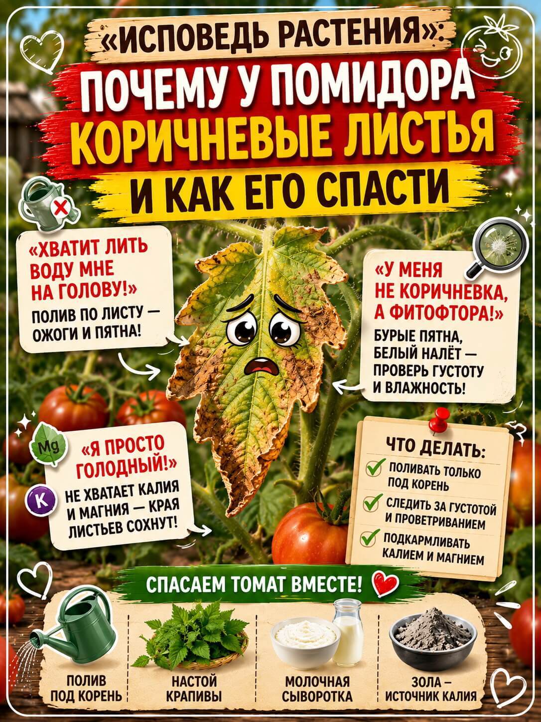 почему у помидора коричневые листья и как его спасти
