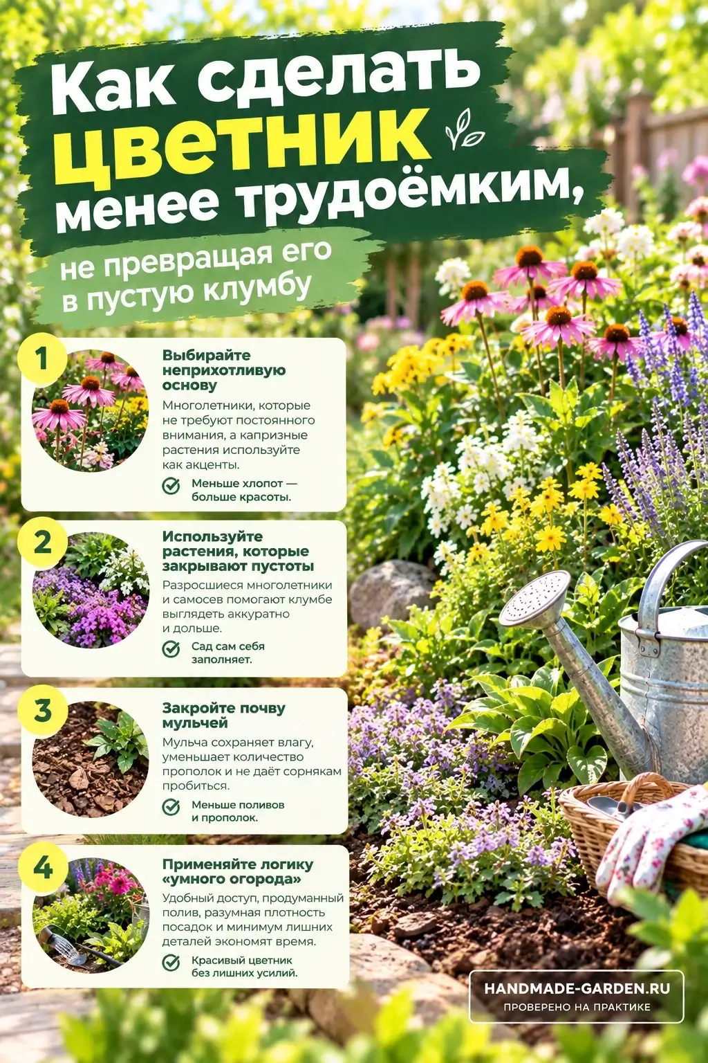 Как сделать цветник менее трудоёмким