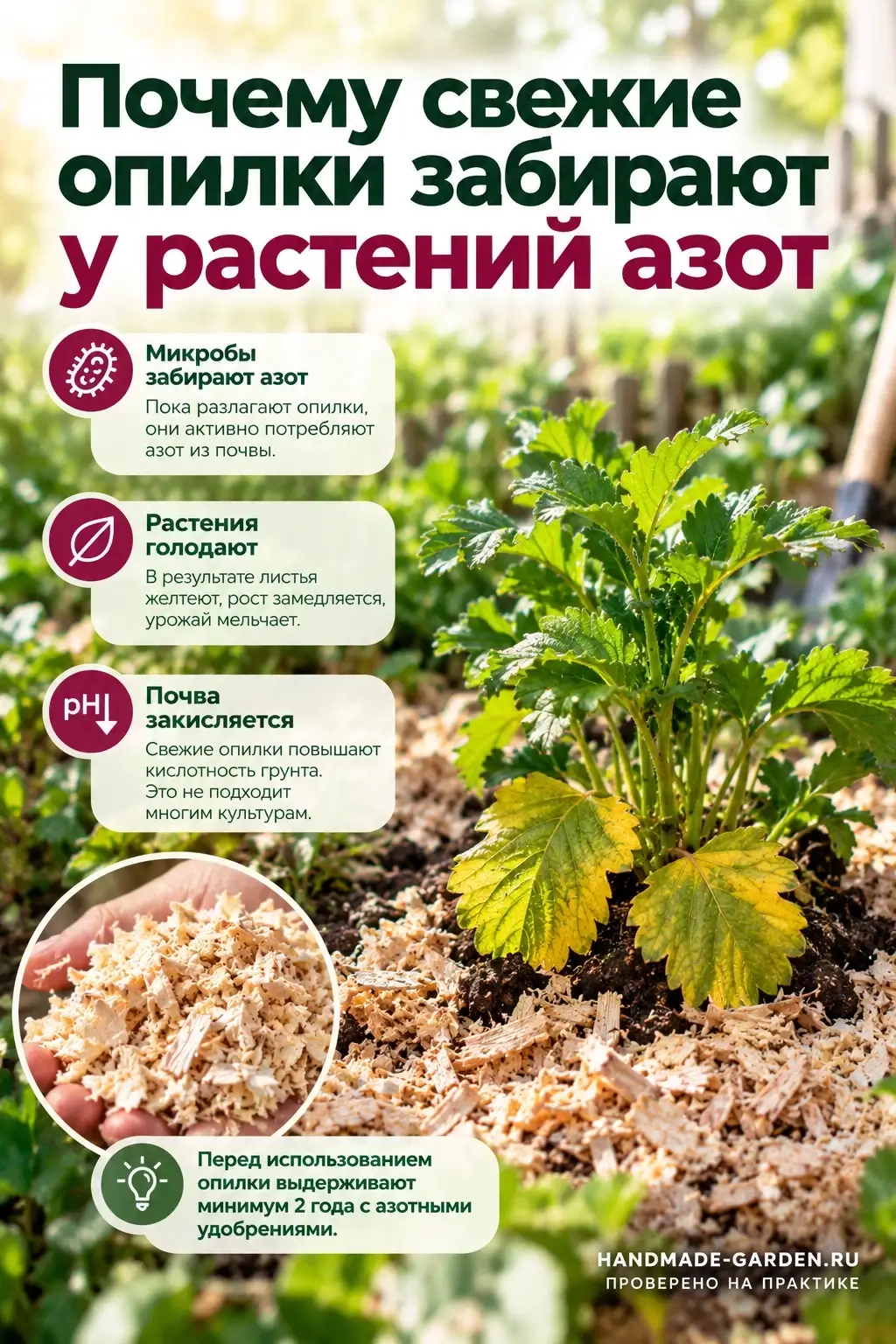 Почему свежие опилки забирают у растений азот