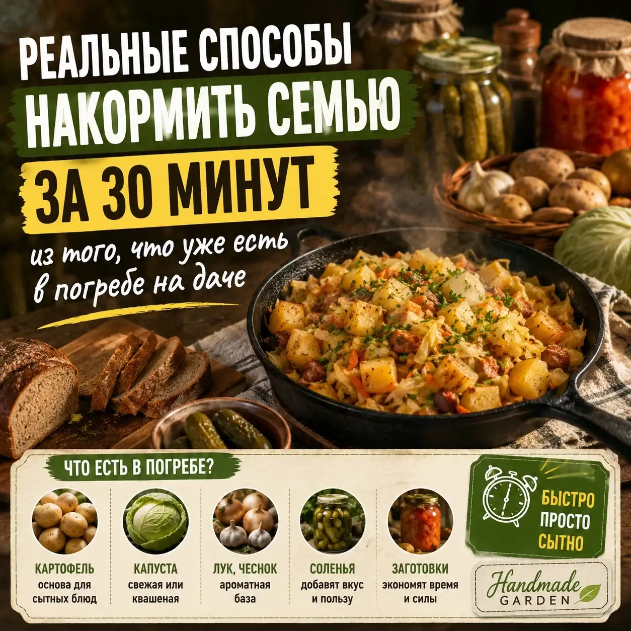 Реальные способы накормить семью за 30 минут из того, что уже есть в погребе на даче