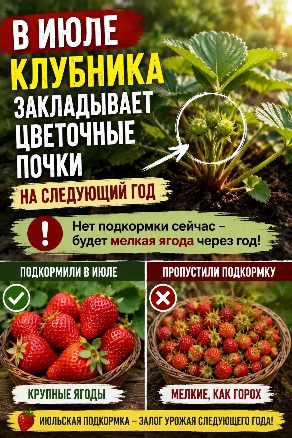 В июле клубника закладывает цветочные почки