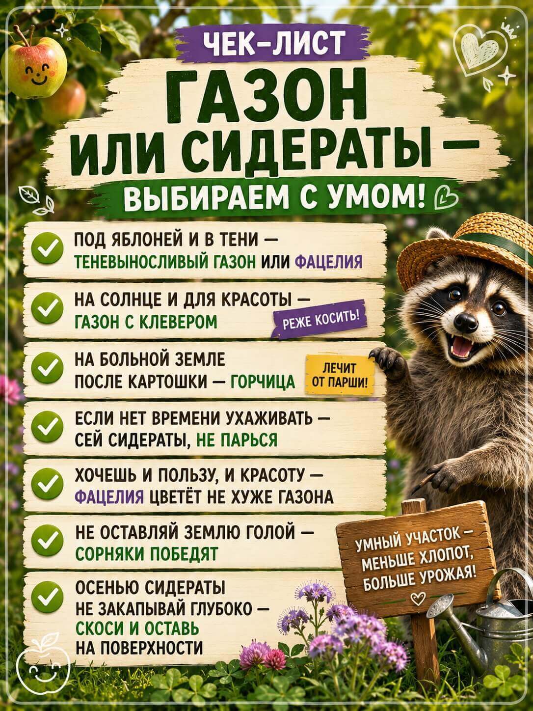 Чек-лист Газон или сидераты