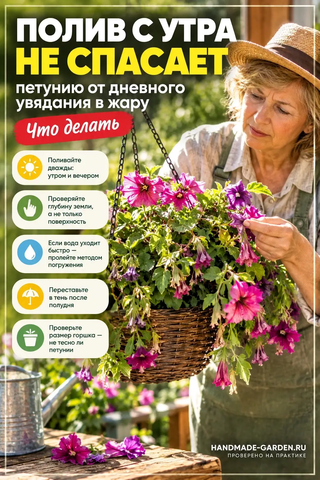 Петуния в кашпо вянет к обеду, хотя утром её полили