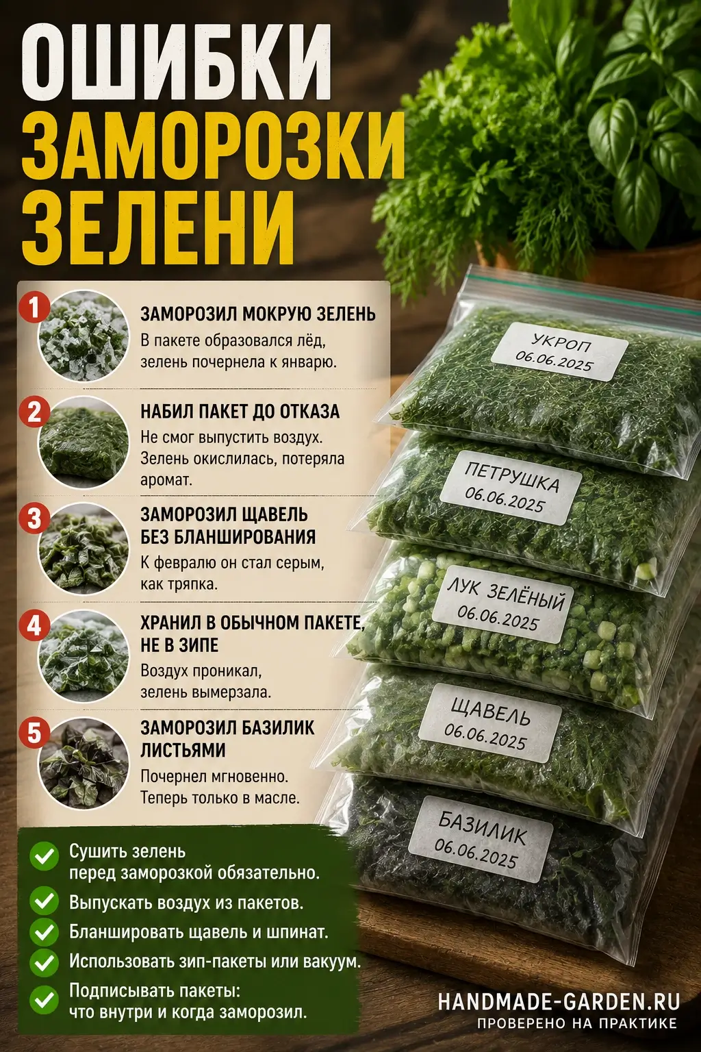 Ошибки при заморозке зелени