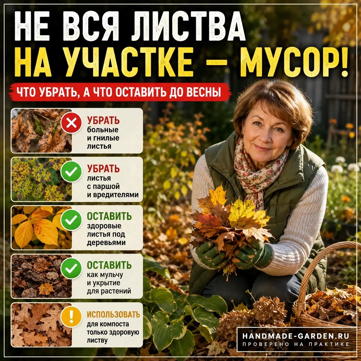 какие листья стоит убрать сразу, а какие лучше оставить как мульчу и укрытие до весны
