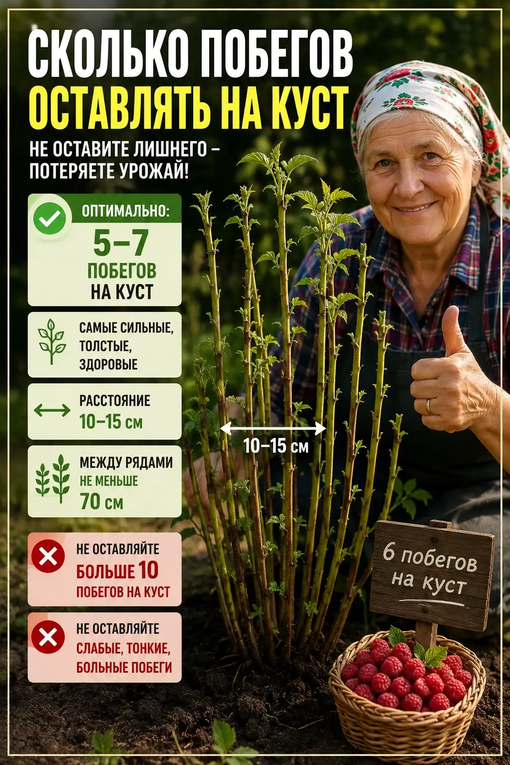 Сколько побегов оставлять на куст малины