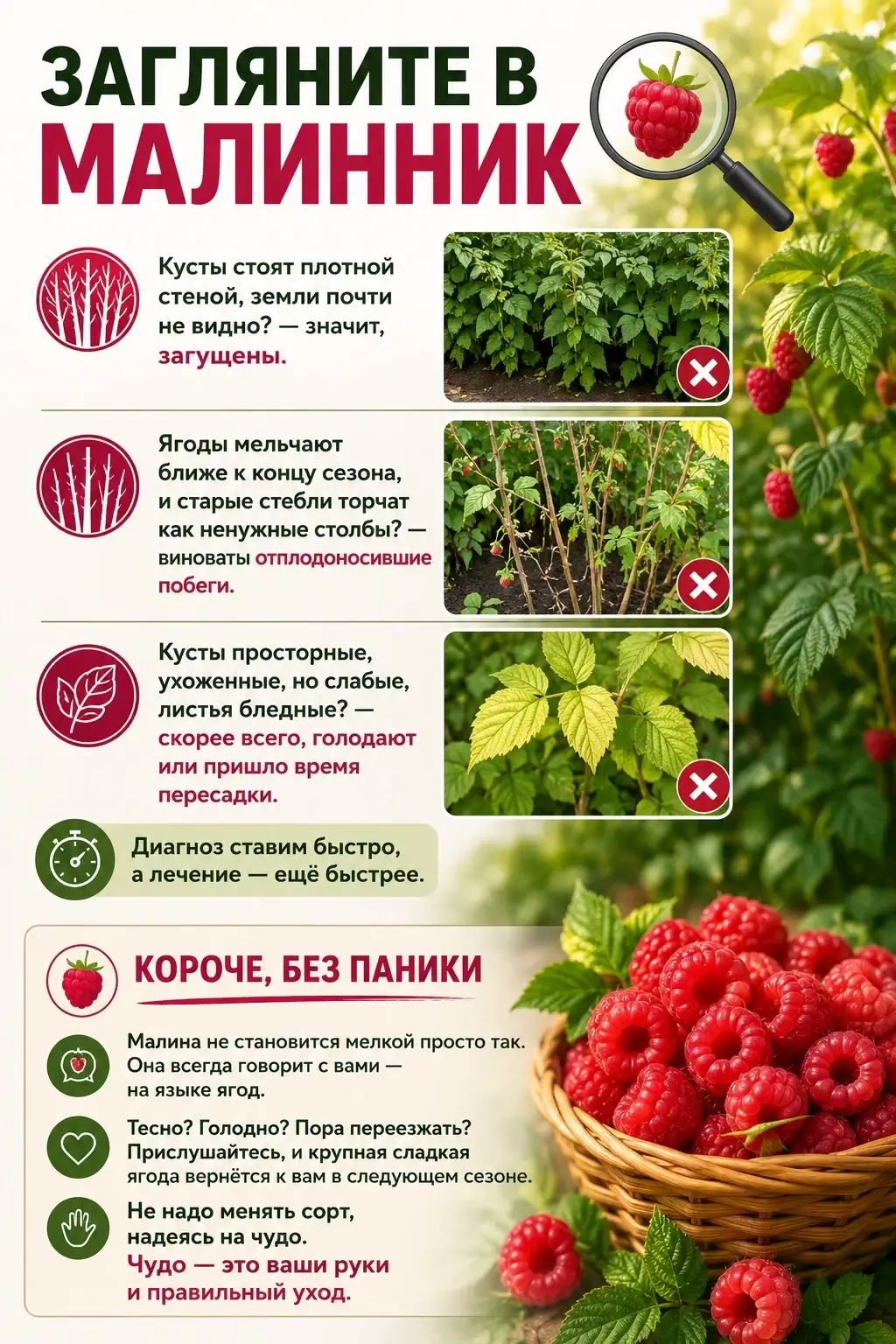 Малинник нужно проредить