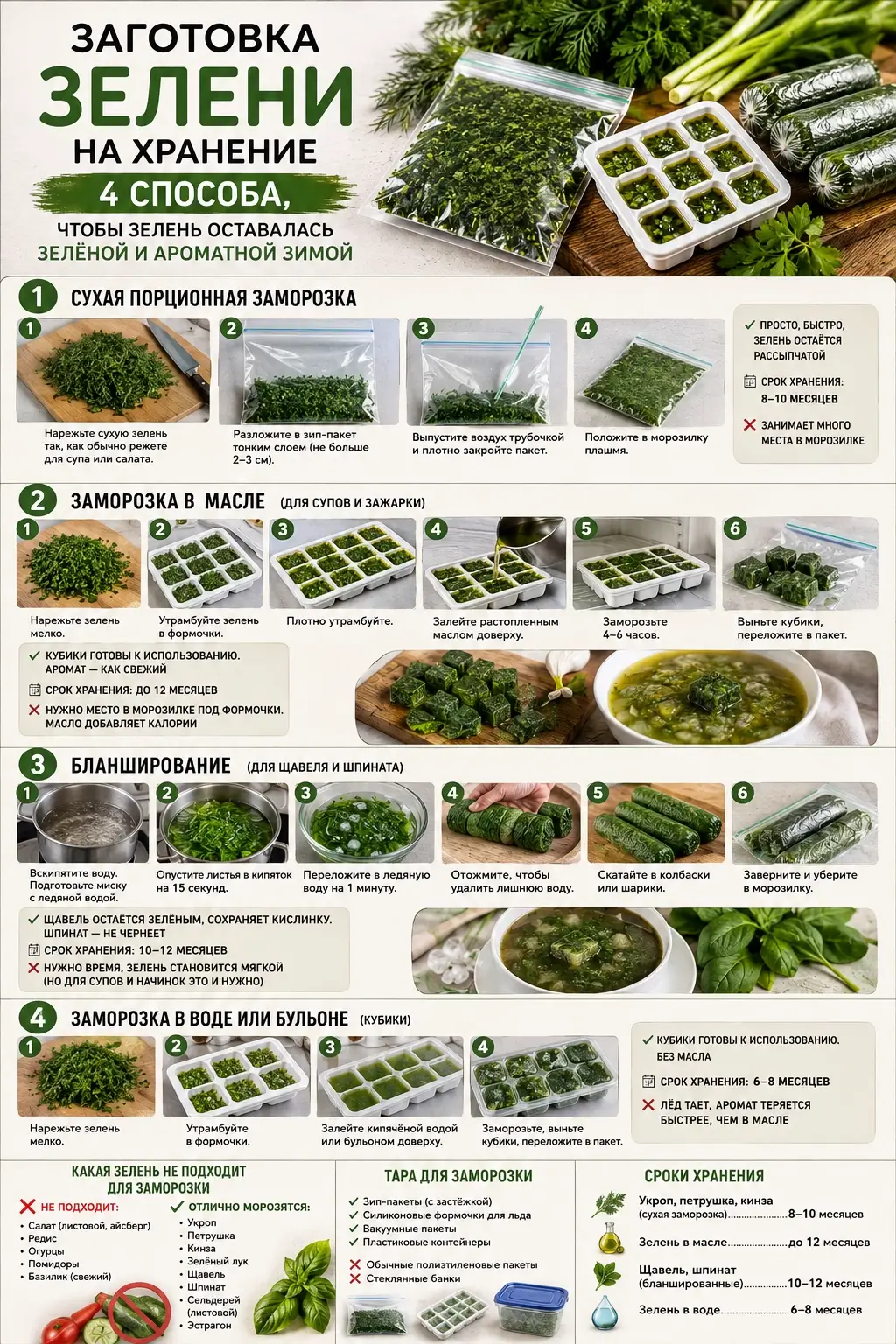 4 способа заморозки зелени для хранения