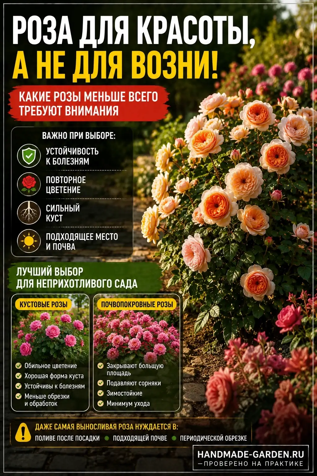 Какие розы меньше всего требуют внимания