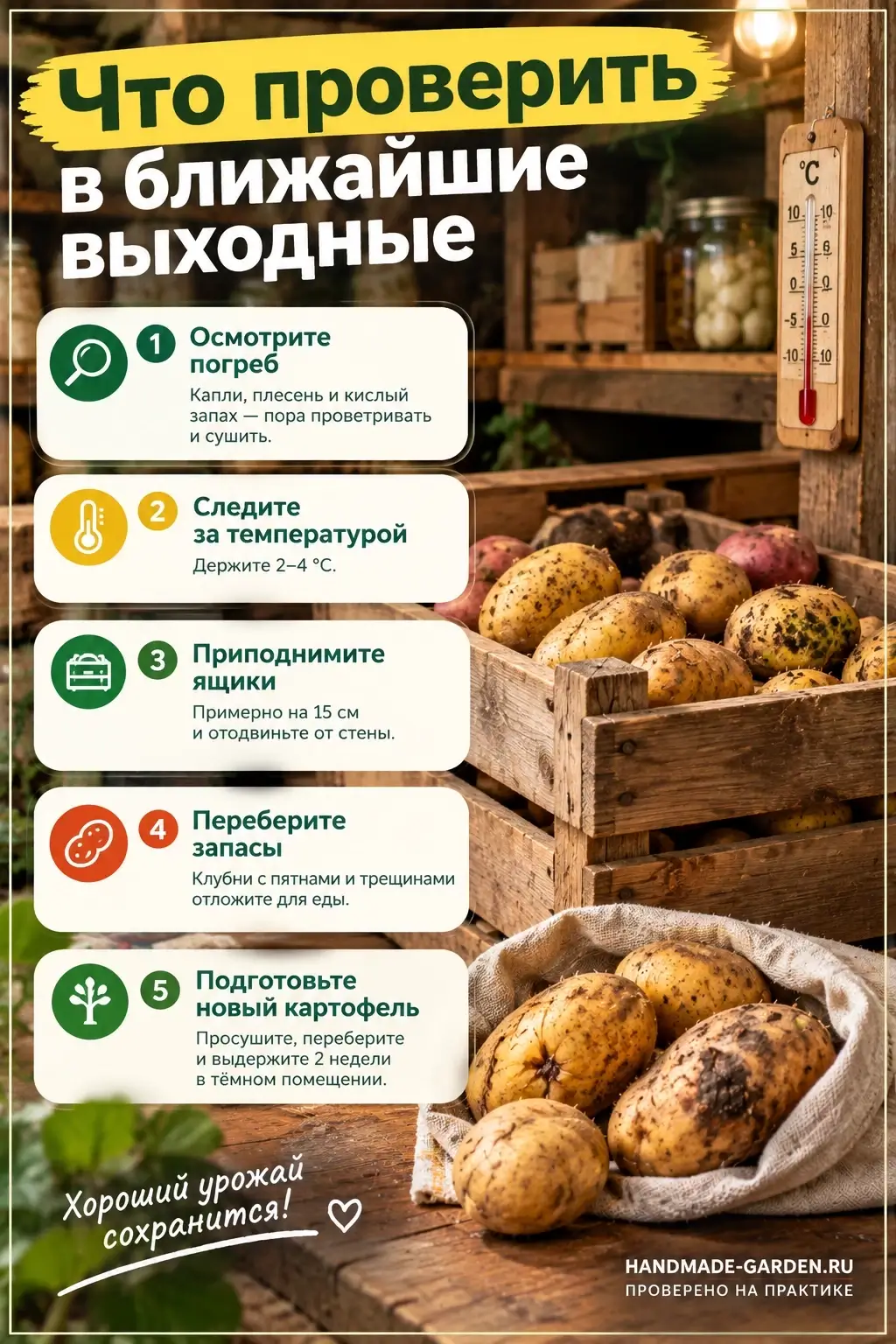 Осмотр раз в месяц запасов картофеля