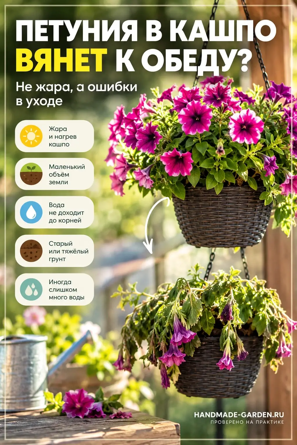 Петуния в кашпо вянет к обеду