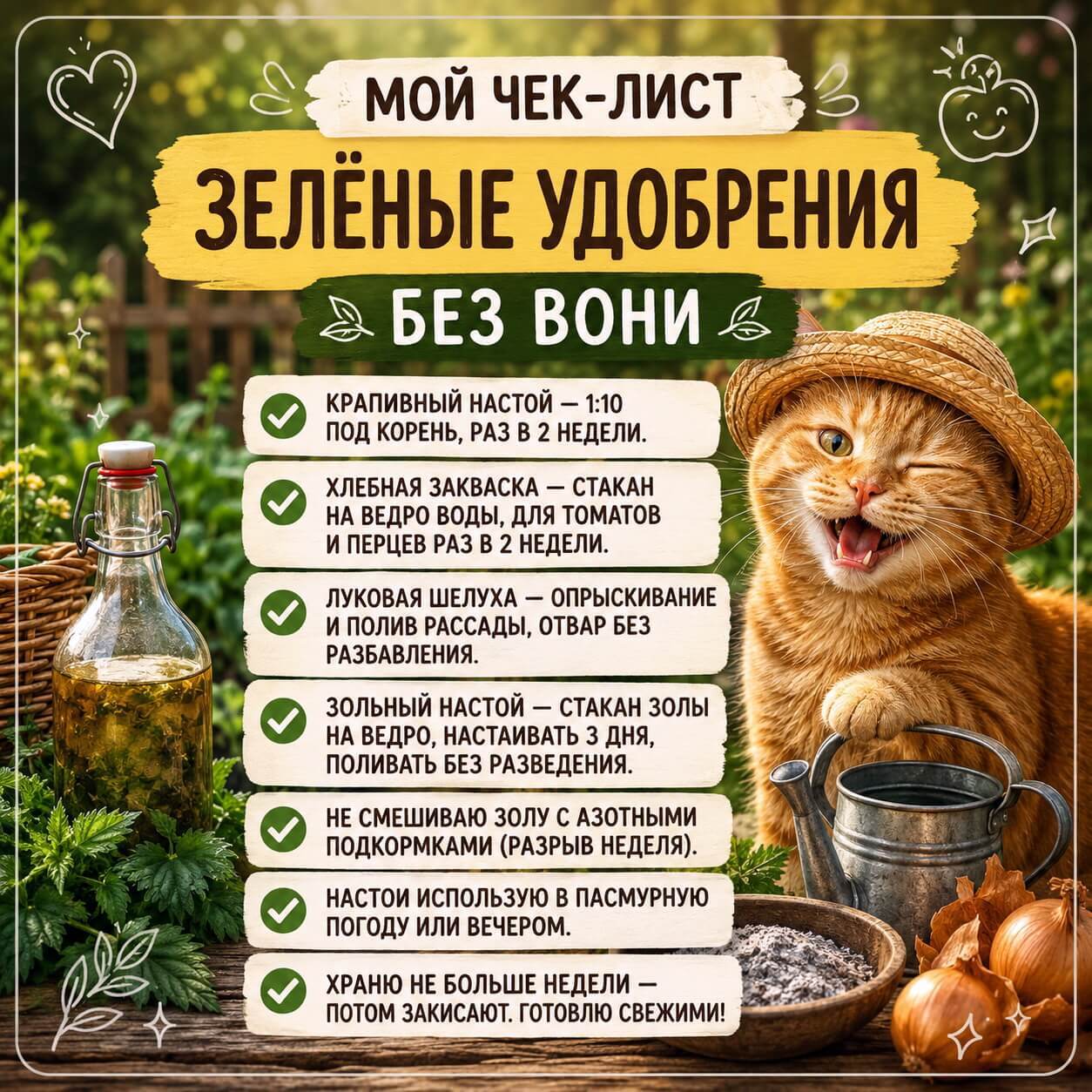 Мой чек-лист &laquo;Зелёные удобрения без вони&raquo;