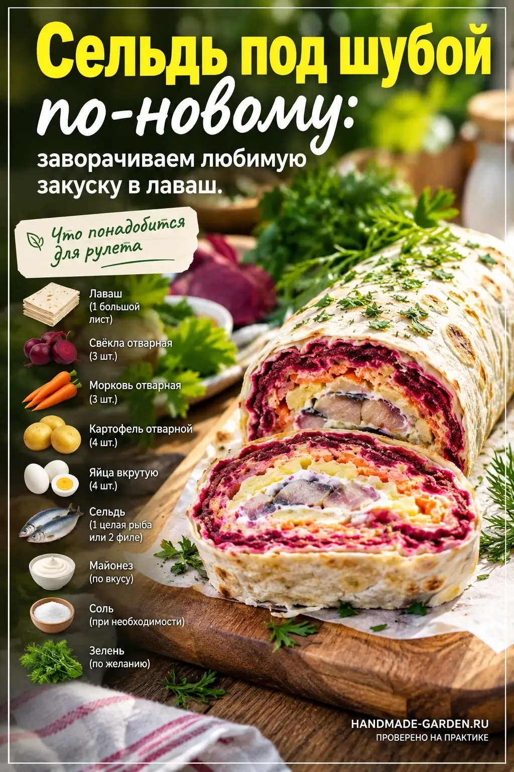 рулет из лаваша с селедкой