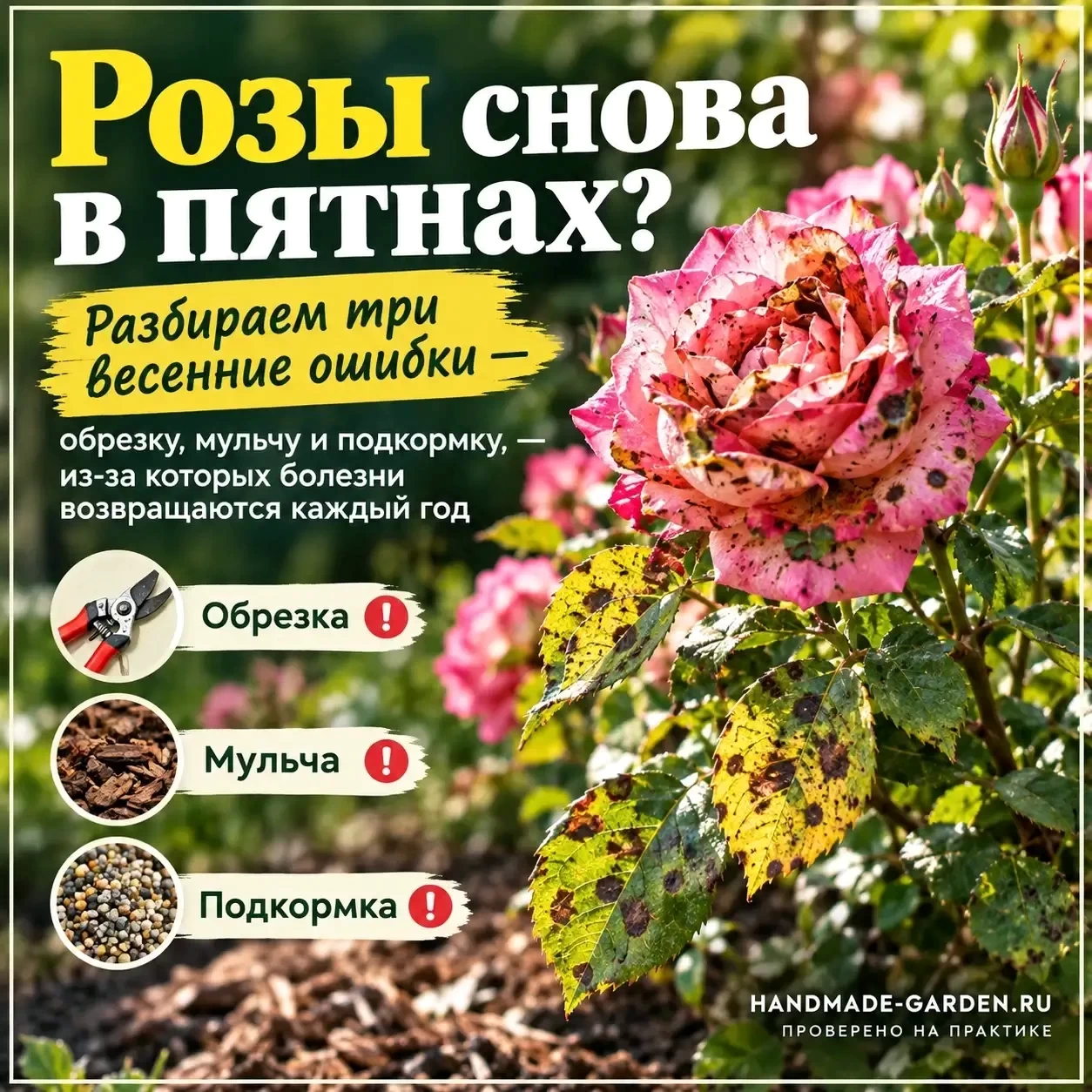 Мучнистая роса и чёрная пятнистость возвращаются на розы из года в год