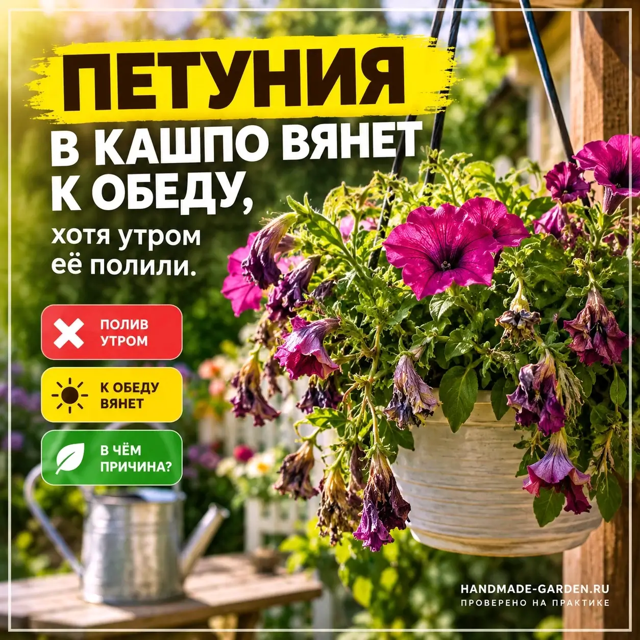 Почему полив с утра не спасает петунию от дневного увядания в жару