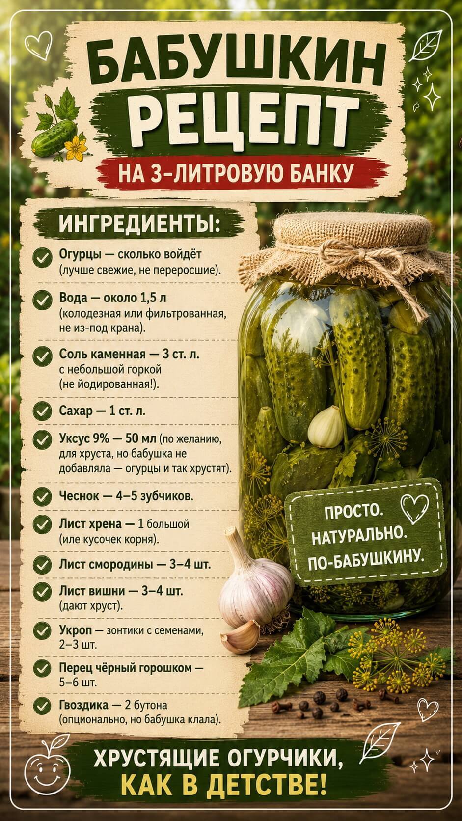 Чек-лист «Хрустящие огурцы в банке»