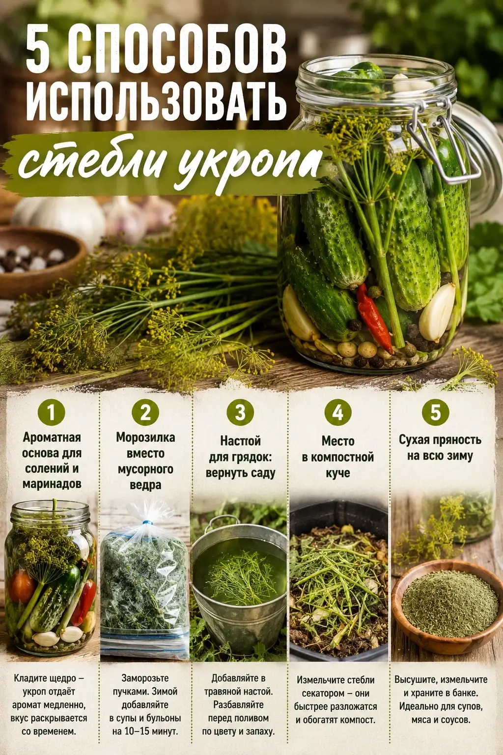 Стебли укропа используем в блюдах