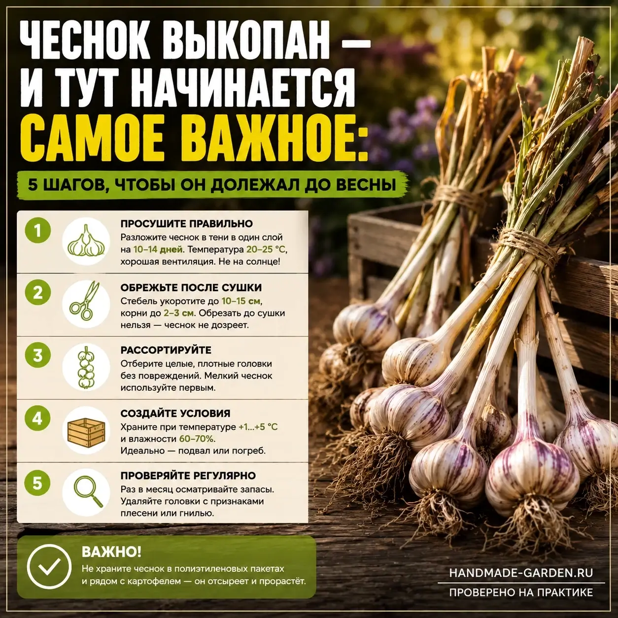 Чеснок выкопан &mdash; и тут начинается самое важное: 5 шагов, чтобы он долежал до весны