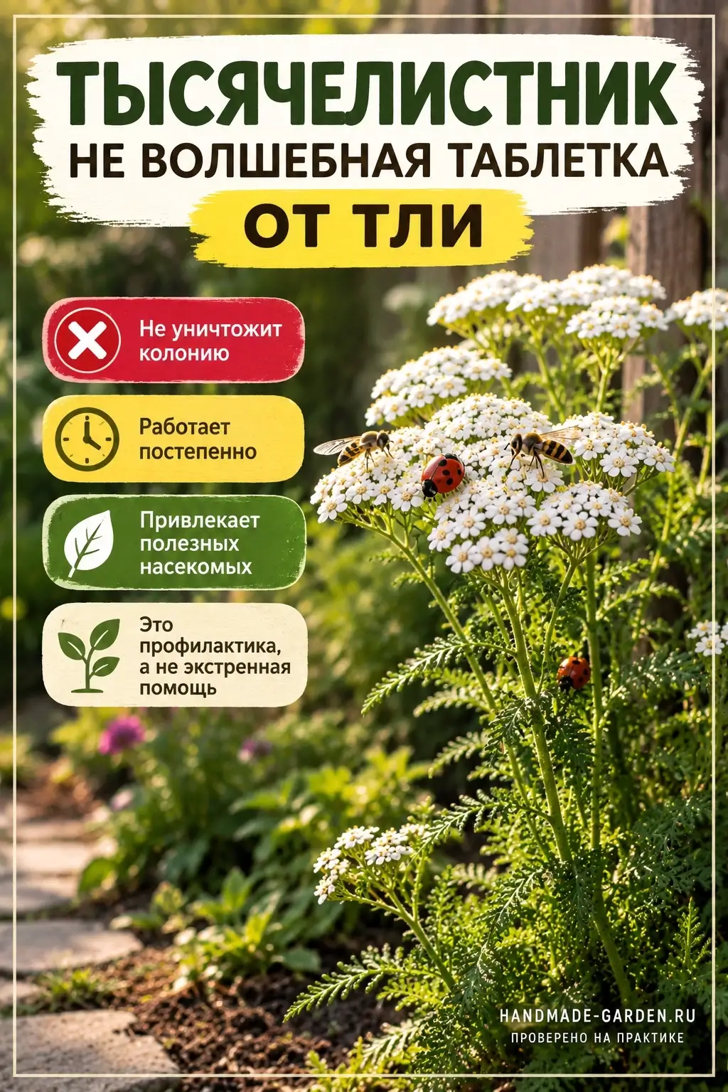 тысячелистник помогает сделать участок более привлекательным для полезных насекомых