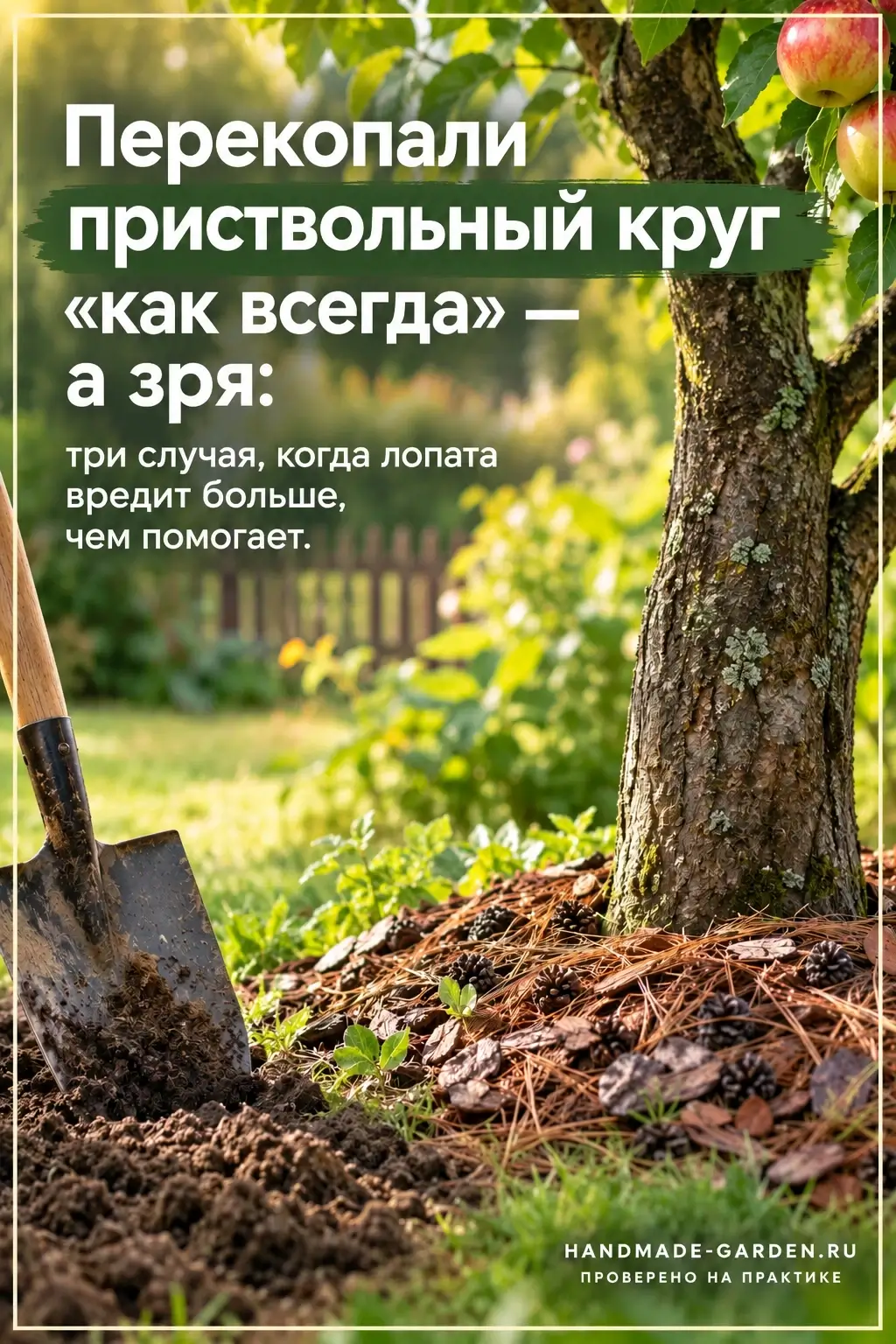 перекапывать только внешнюю часть круга, ближе к границе кроны, и не глубже штыка лопаты