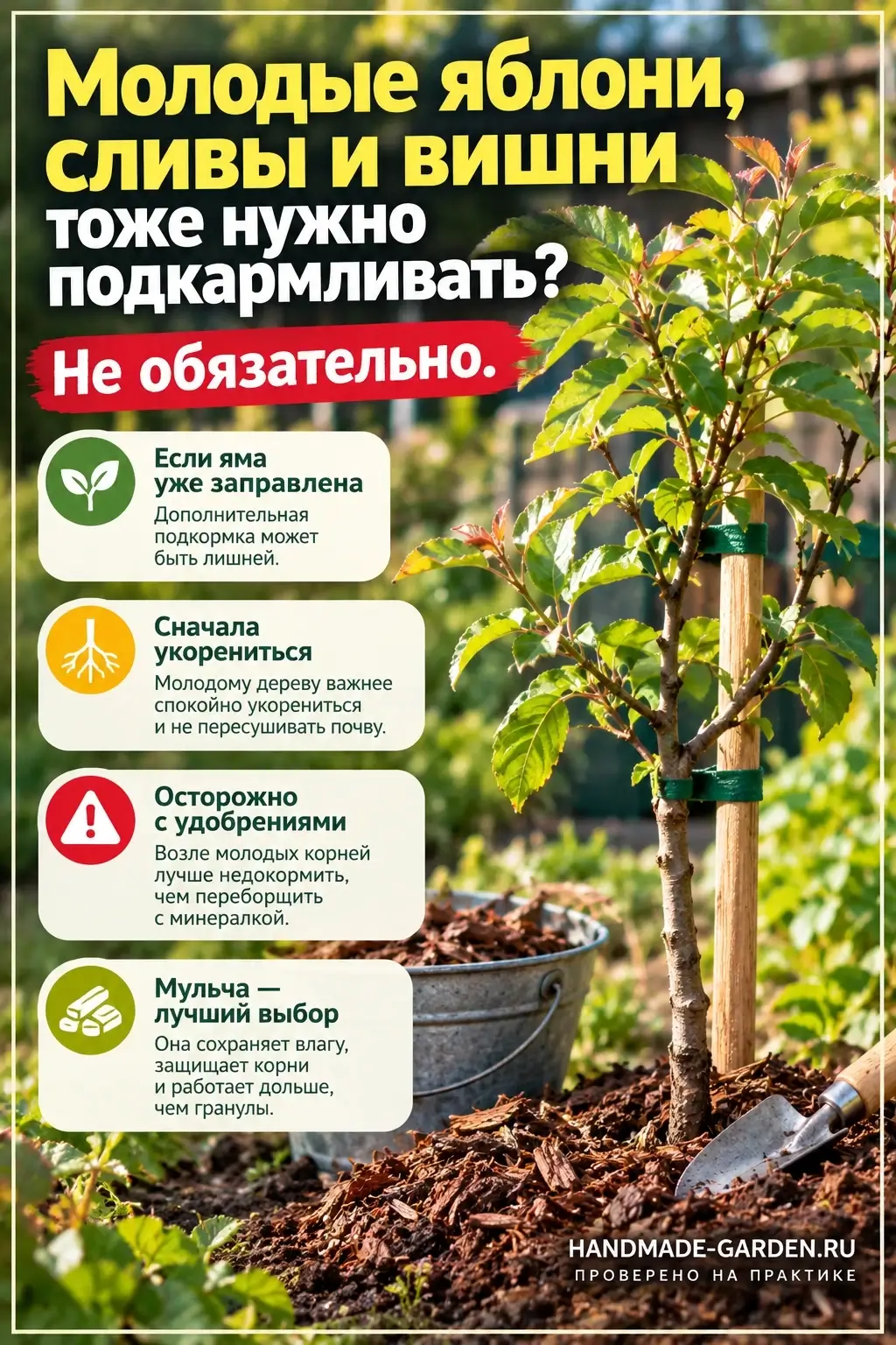 молодые яблони, сливы и вишни тоже нужно подкармливать
