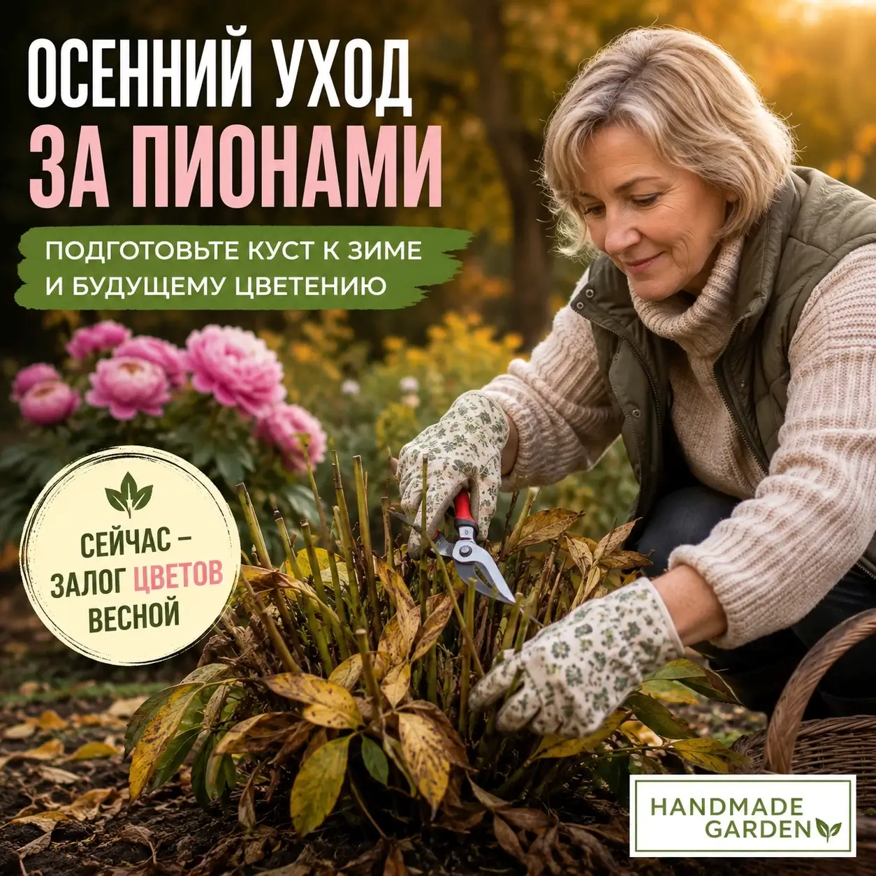 Осенний уход за пионами помогает подготовить куст к зиме и будущему цветению