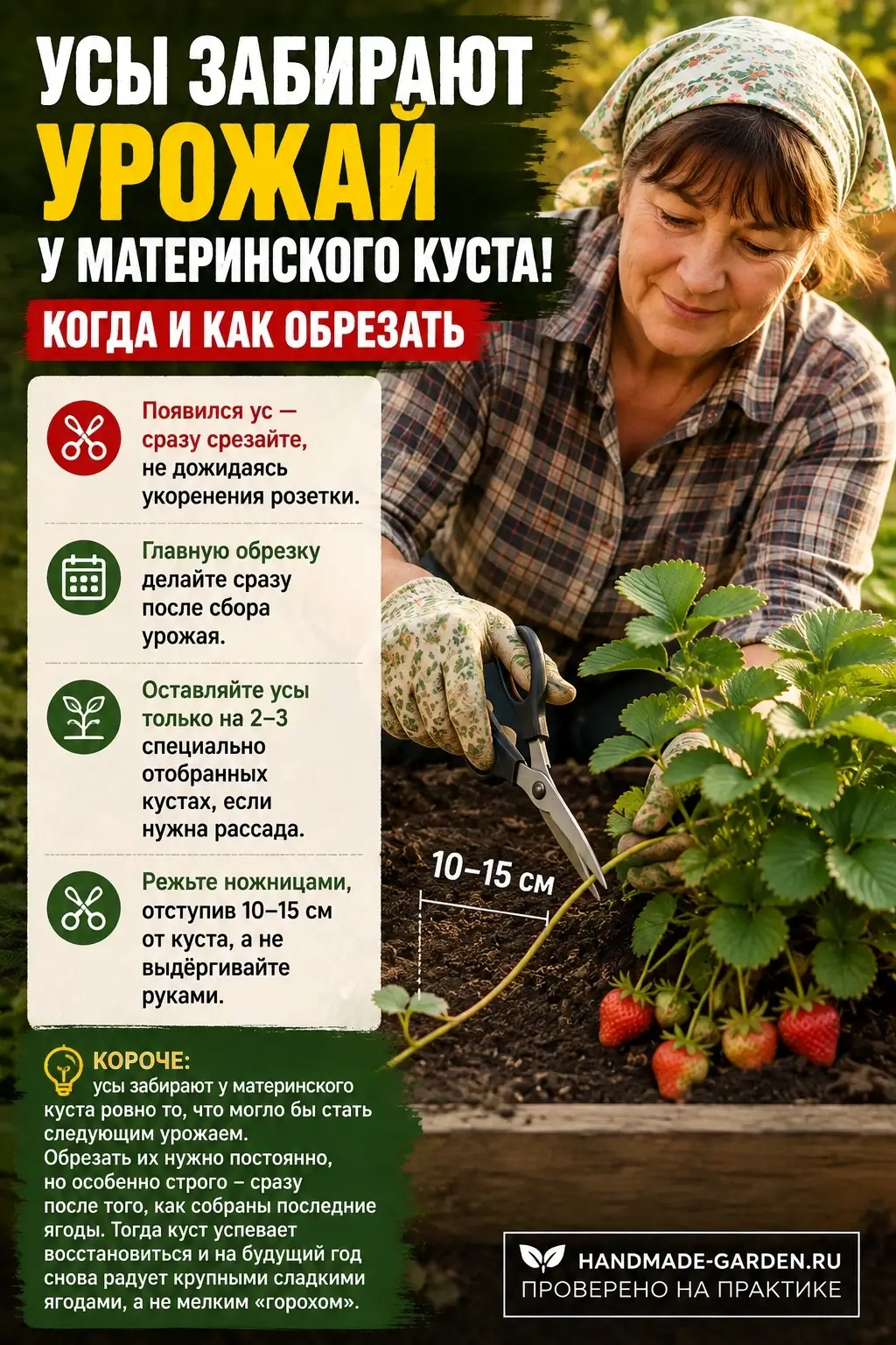 Усы клубники забирают урожай у куста