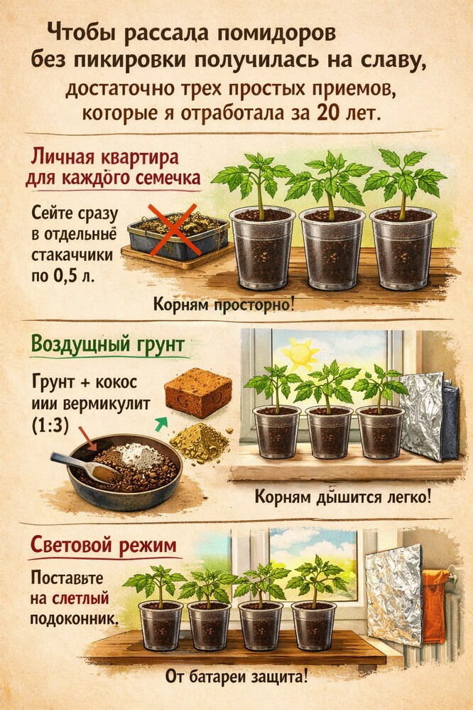 Секрет выращивания томатов без пикировки