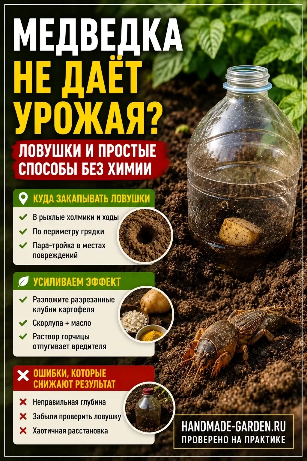ороться с медведкой можно и без серьёзных вложений — с помощью самой обычной пластиковой бутылки