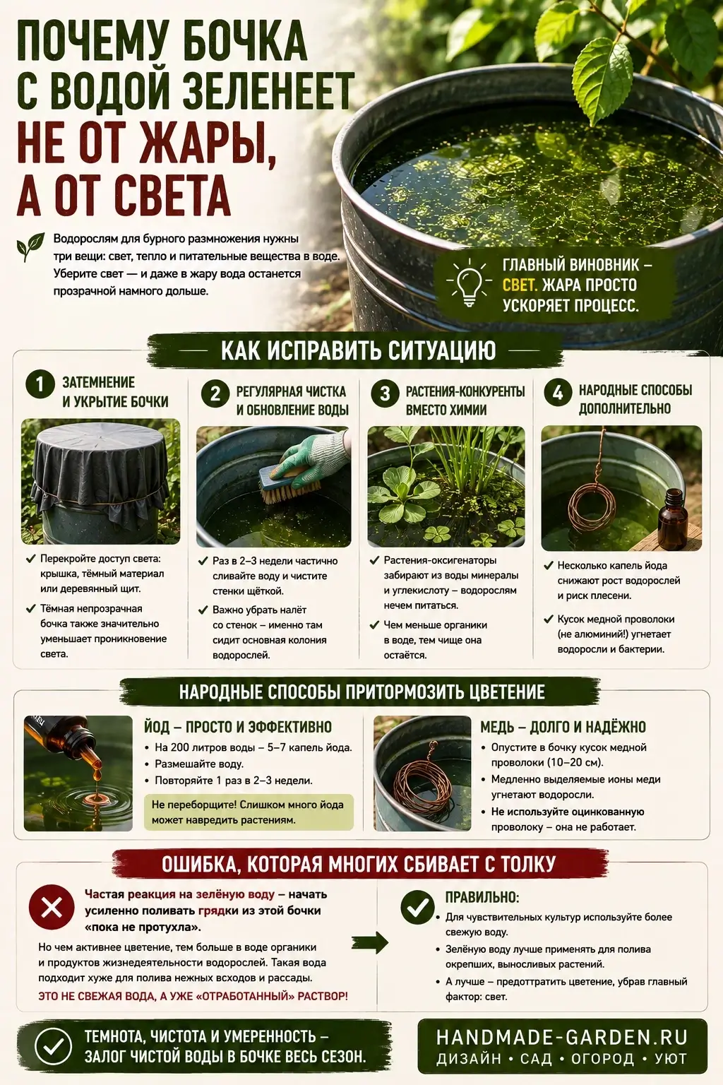 Бочка с водой цветёт зелёным