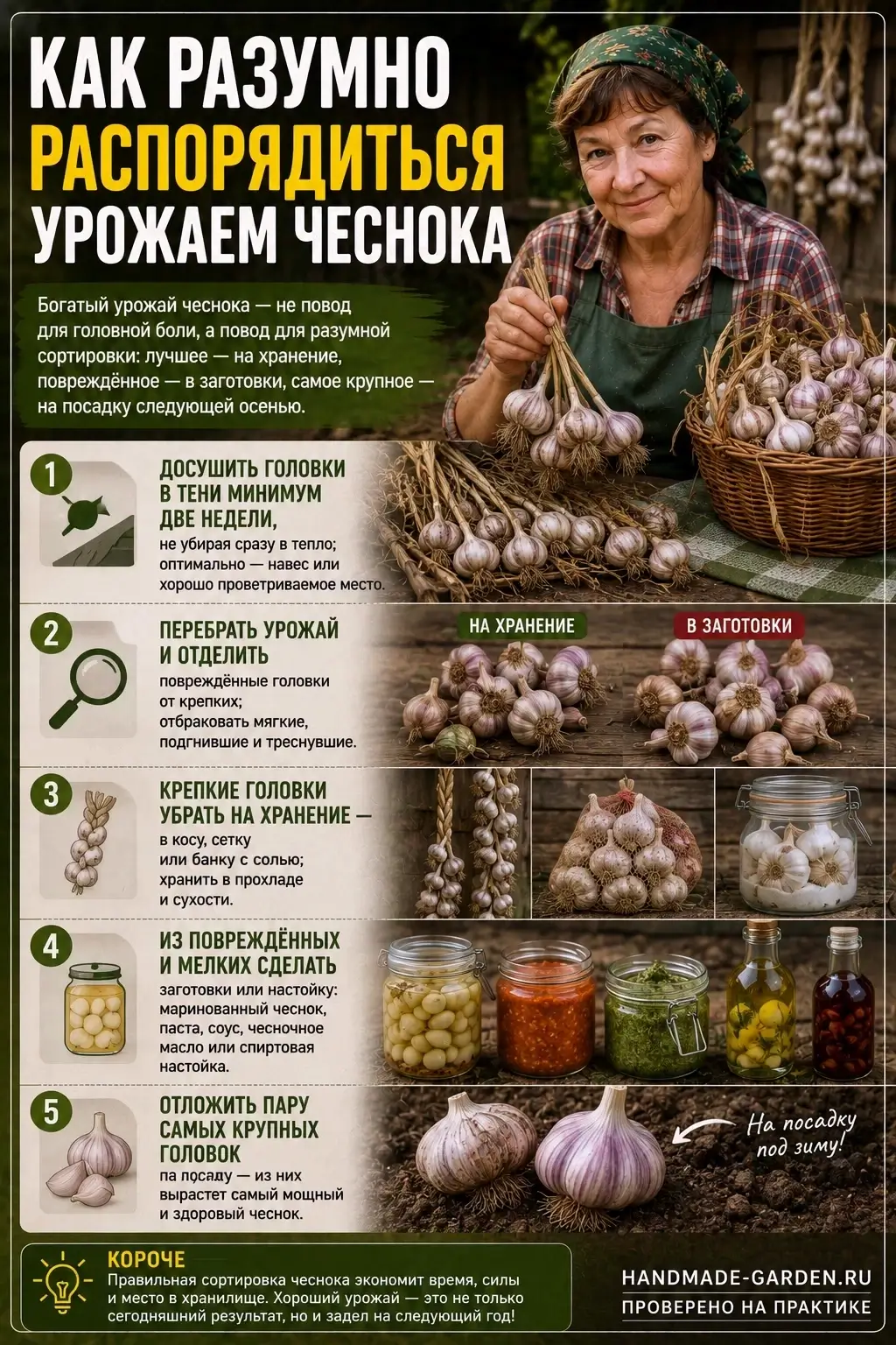 Чеснок любит прохладу, темноту и умеренную влажность
