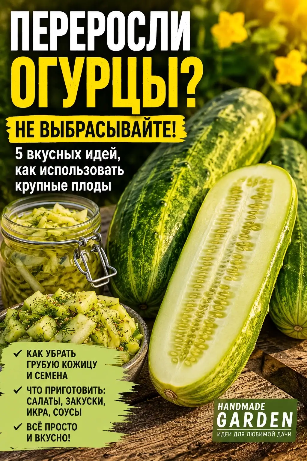 Переросшие огурцы хорошо подходят для заготовок
