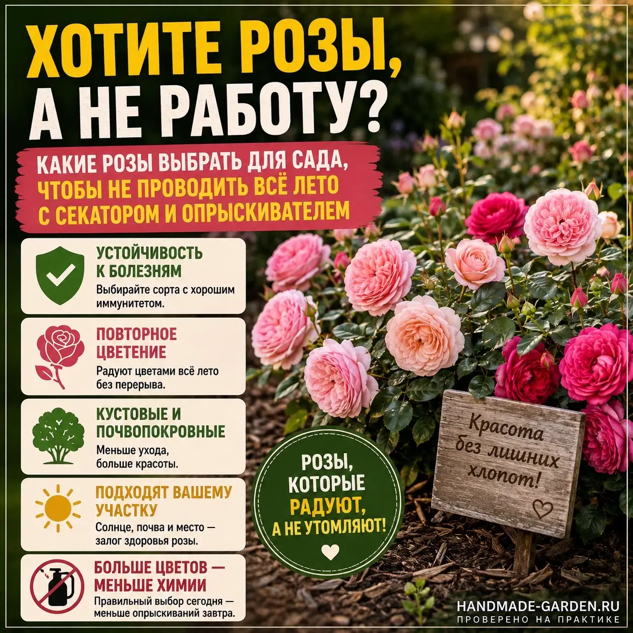 Хотите розы, а не работу? Какие розы выбрать для сада, чтобы не проводить всё лето с секатором и опрыскивателем