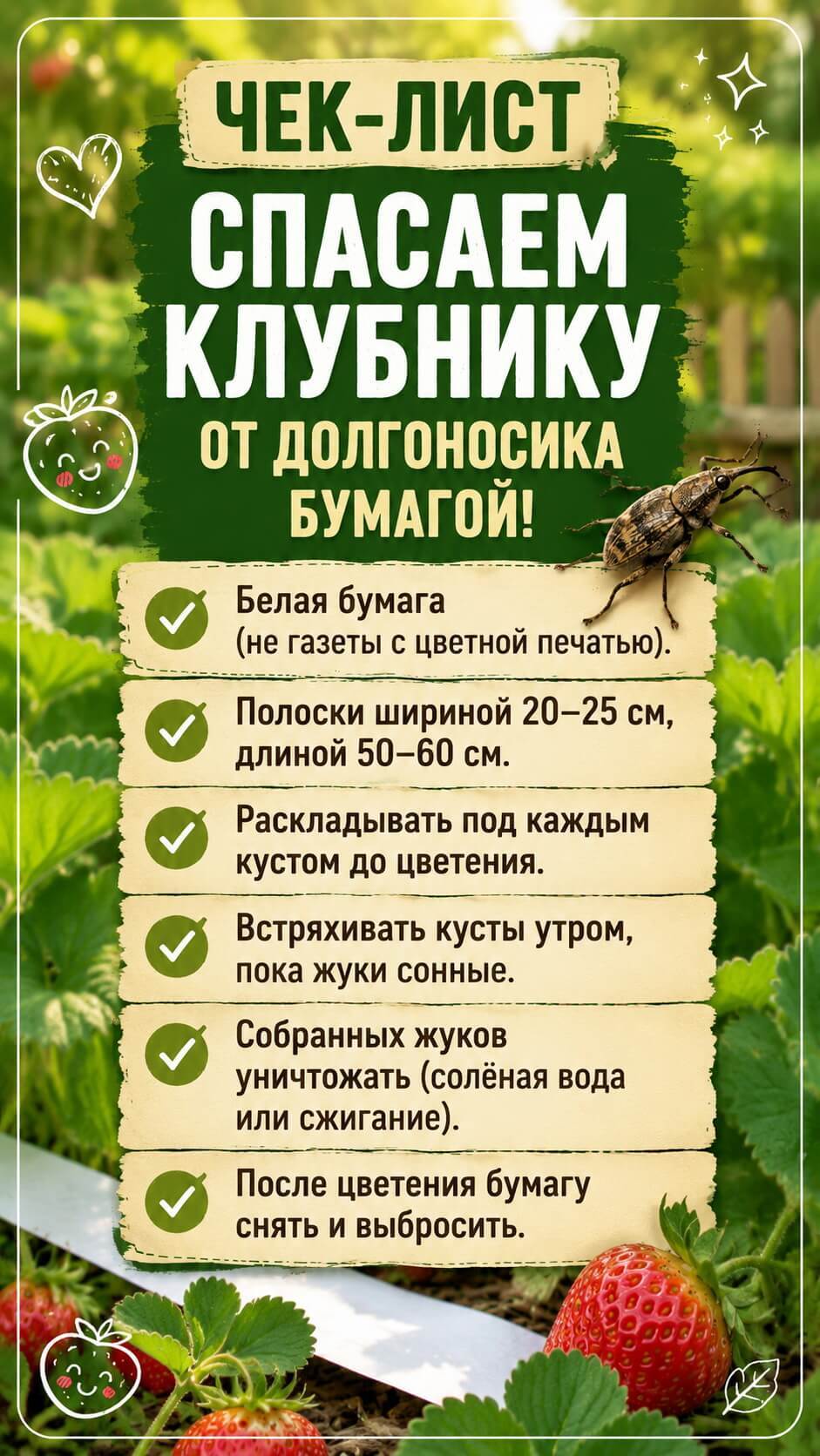 Долгоносик сожрал клубнику? Я обманула его полоской белой бумаги