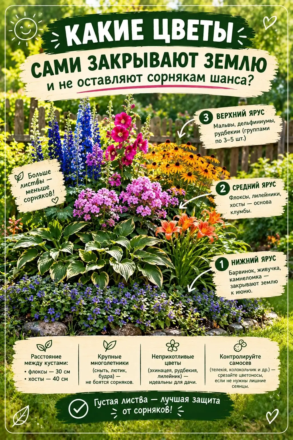 Какие цветы сами закрывают землю и не оставляют сорнякам шанса