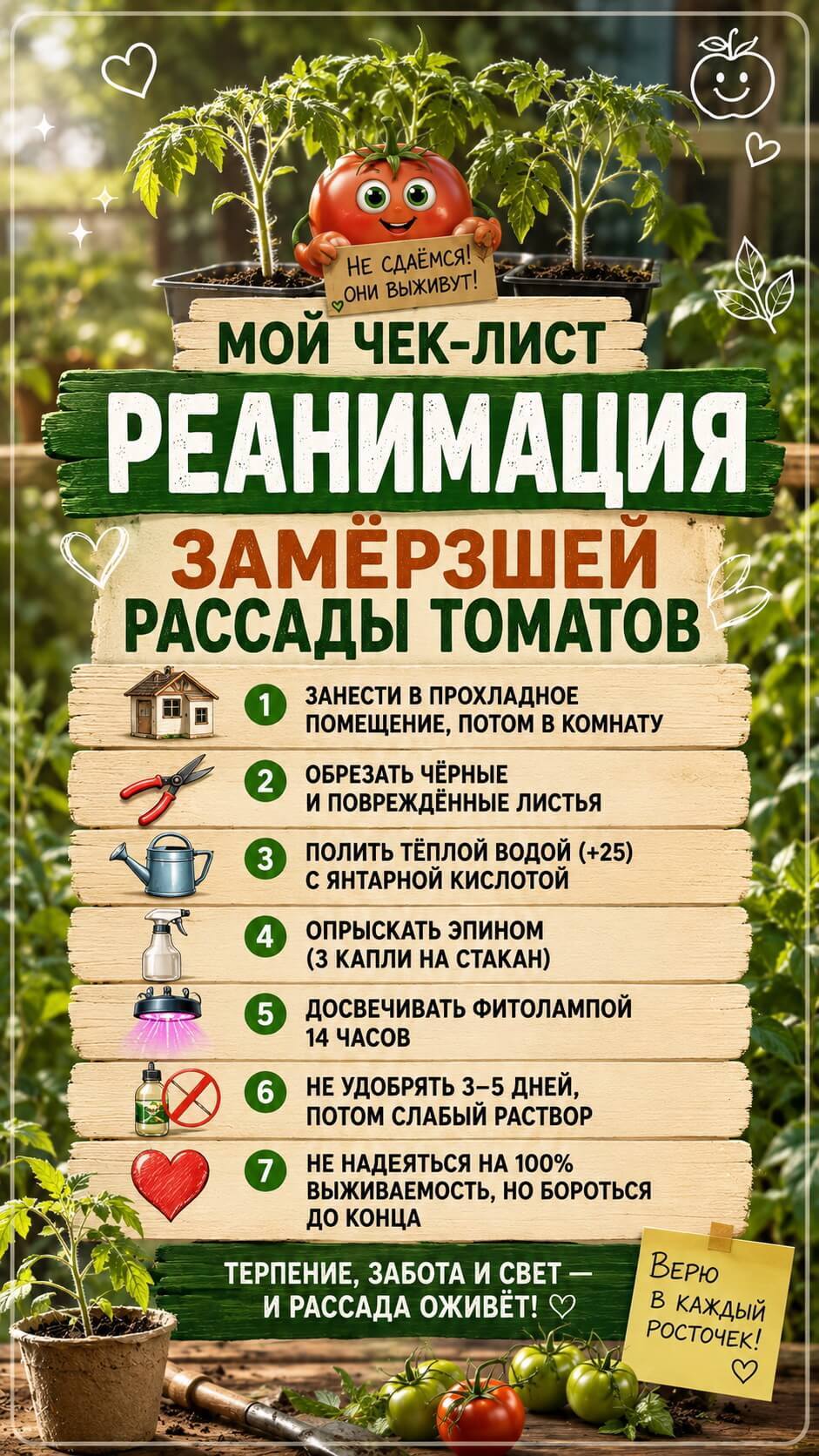 Мой чек-лист «Реанимация замёрзшей рассады томатов»