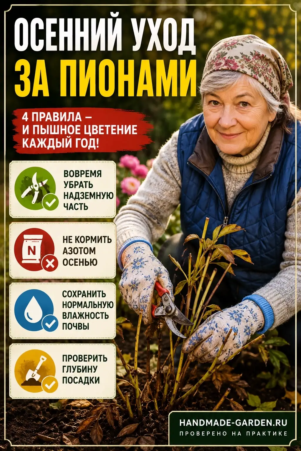 Осенний уход за пионами сводится не к десятку процедур, а к нескольким правильным действиям