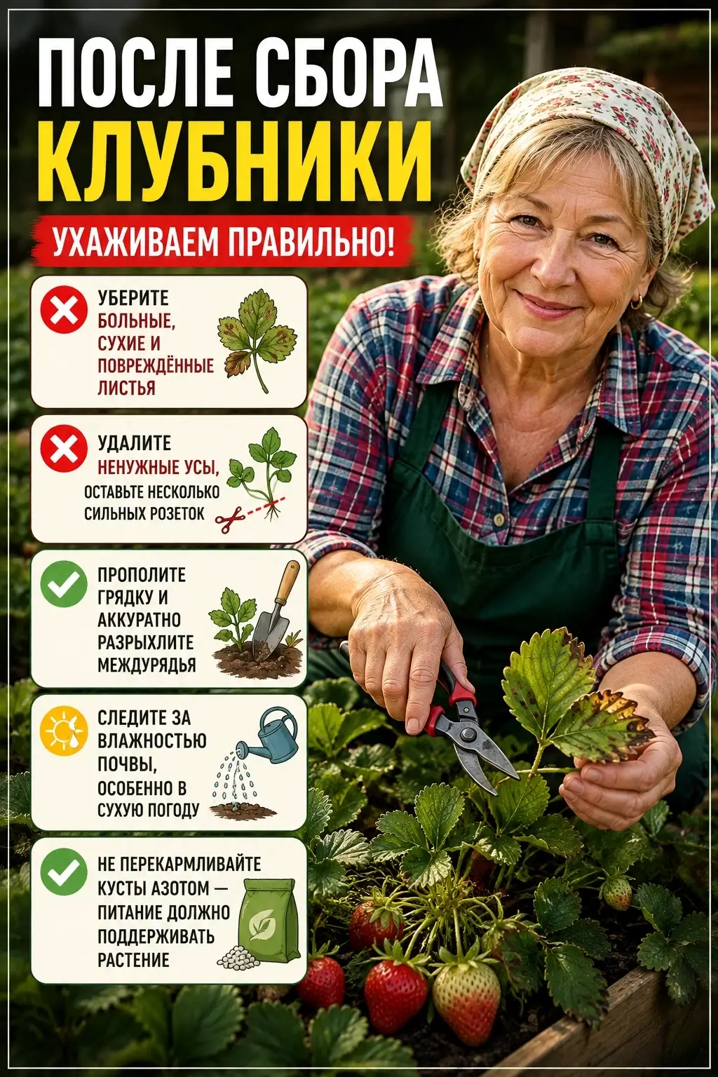 Уход после сбора клубники