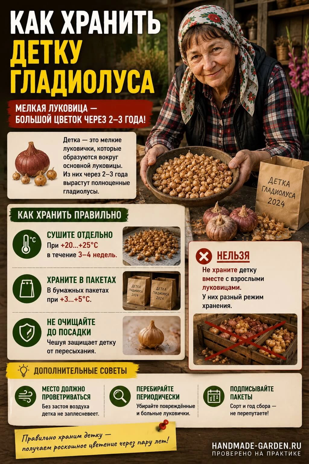 Как хранить детку гладиолуса