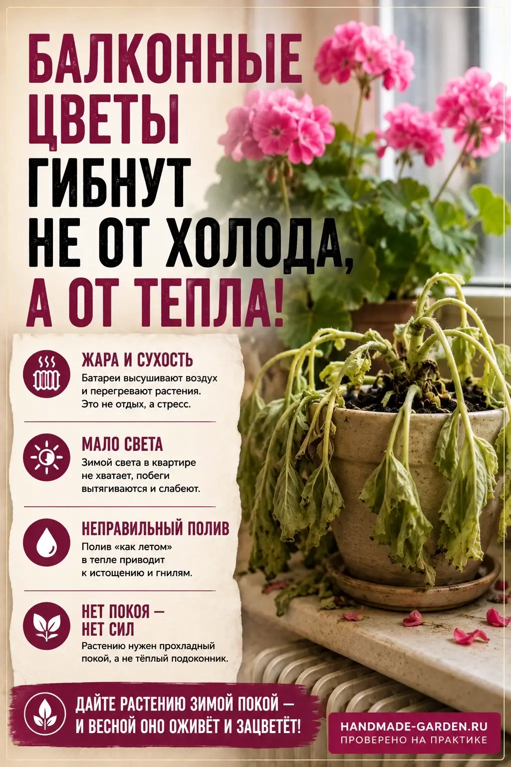 Балконные цветы гибнут зимой в квартире чаще не от холода, а от лишнего тепла