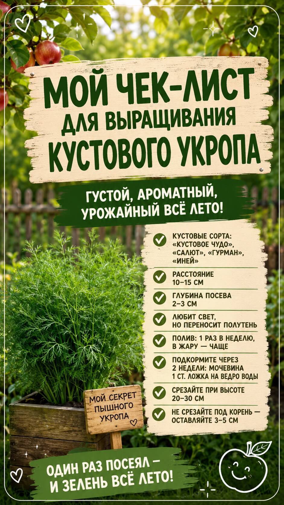 чек-лист для выращивания кустового укропа
