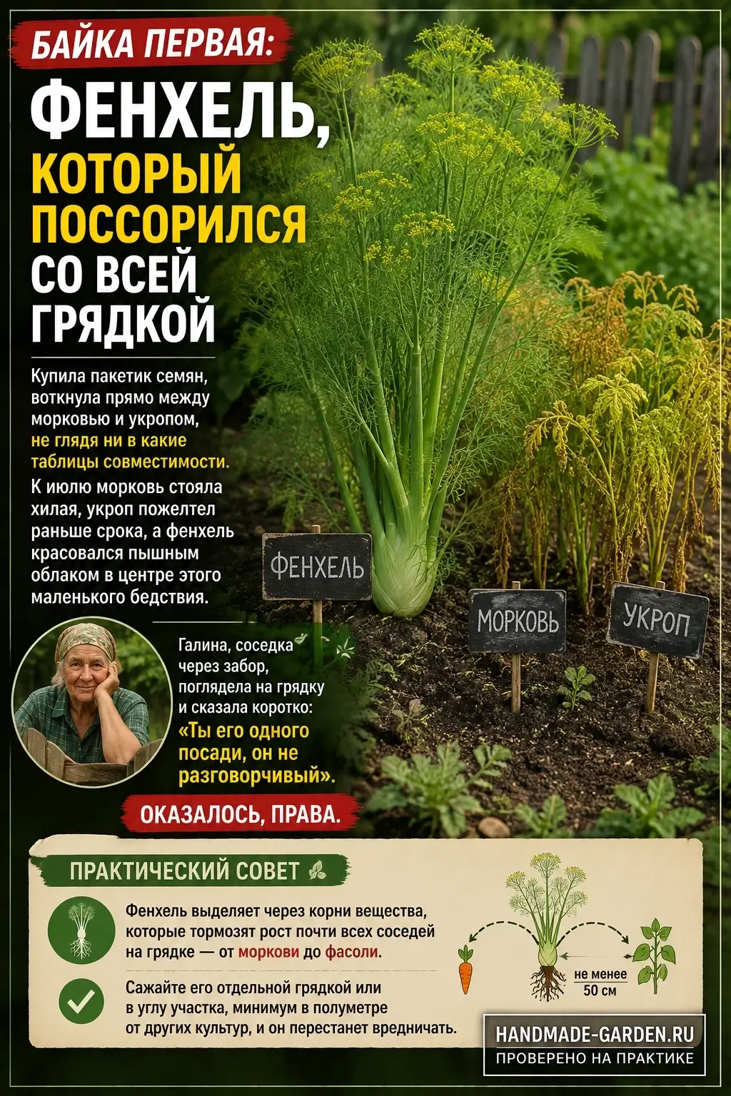 фенхель выделяет через корни вещества, которые тормозят рост почти всех соседей на грядке