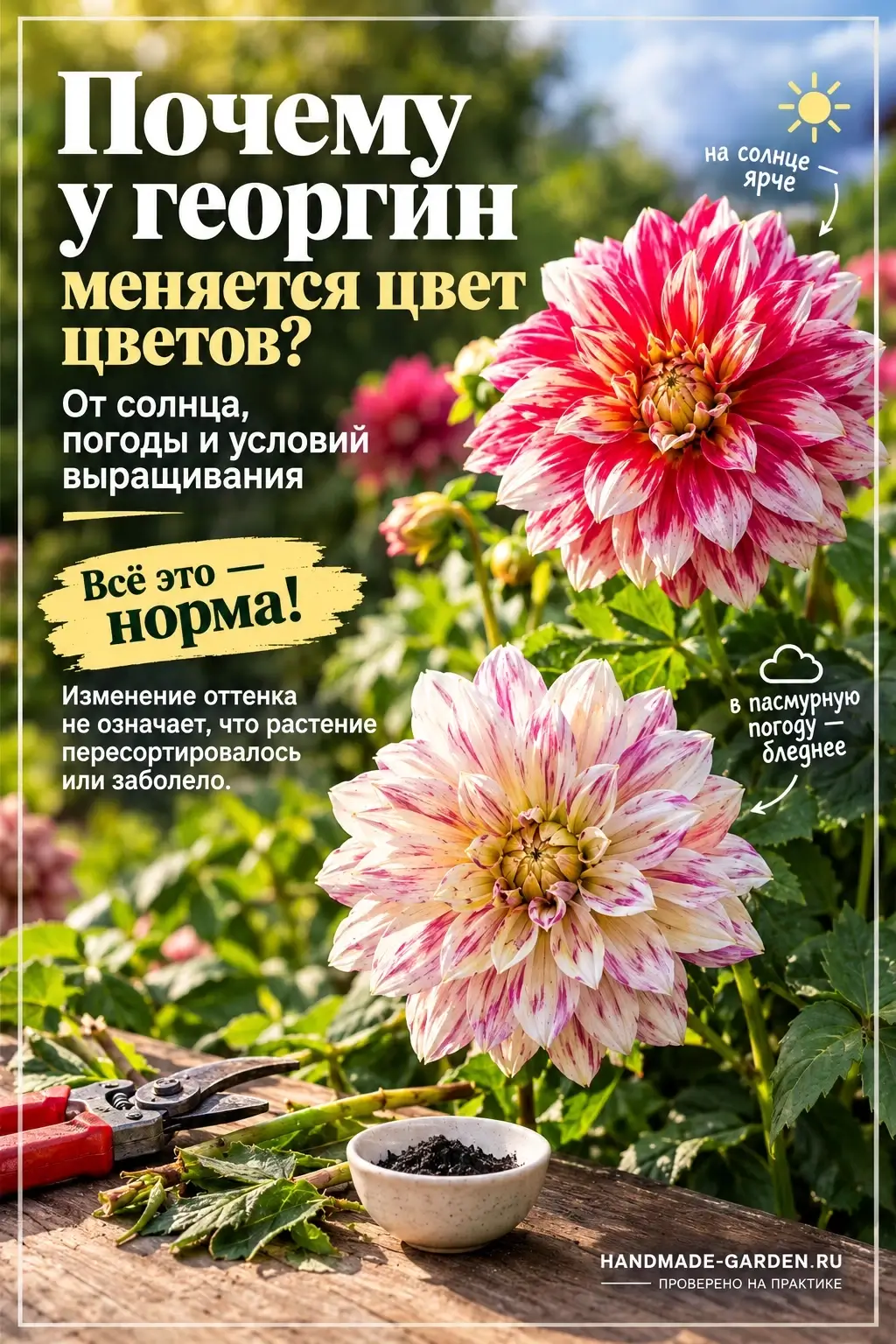 Почему георгин поменяла цвет после пересадки