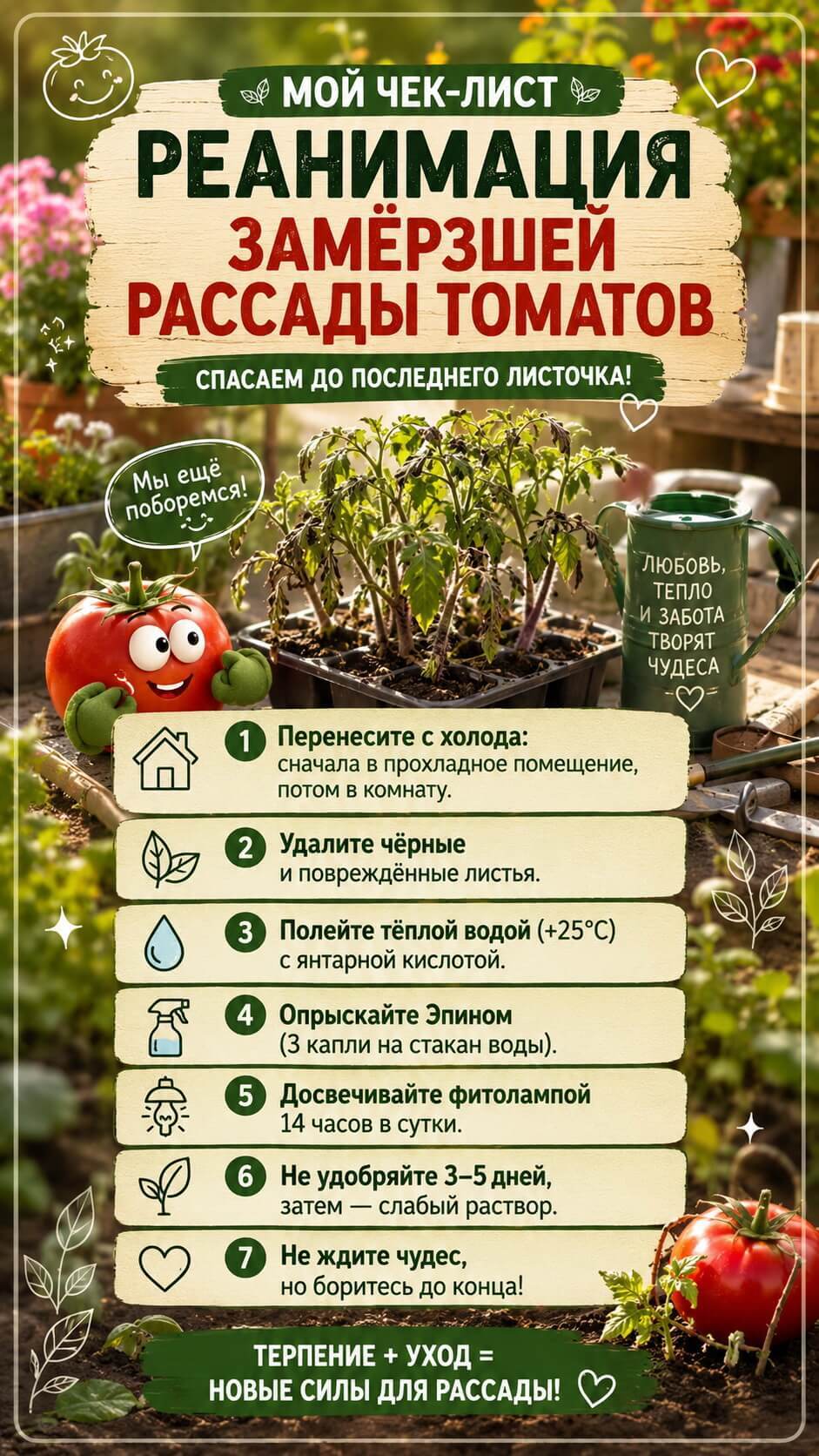 Мой чек-лист «Реанимация замёрзшей рассады томатов»