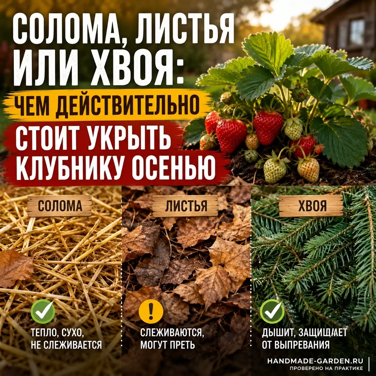 Солома, листья или хвоя: чем действительно стоит укрыть клубнику осенью