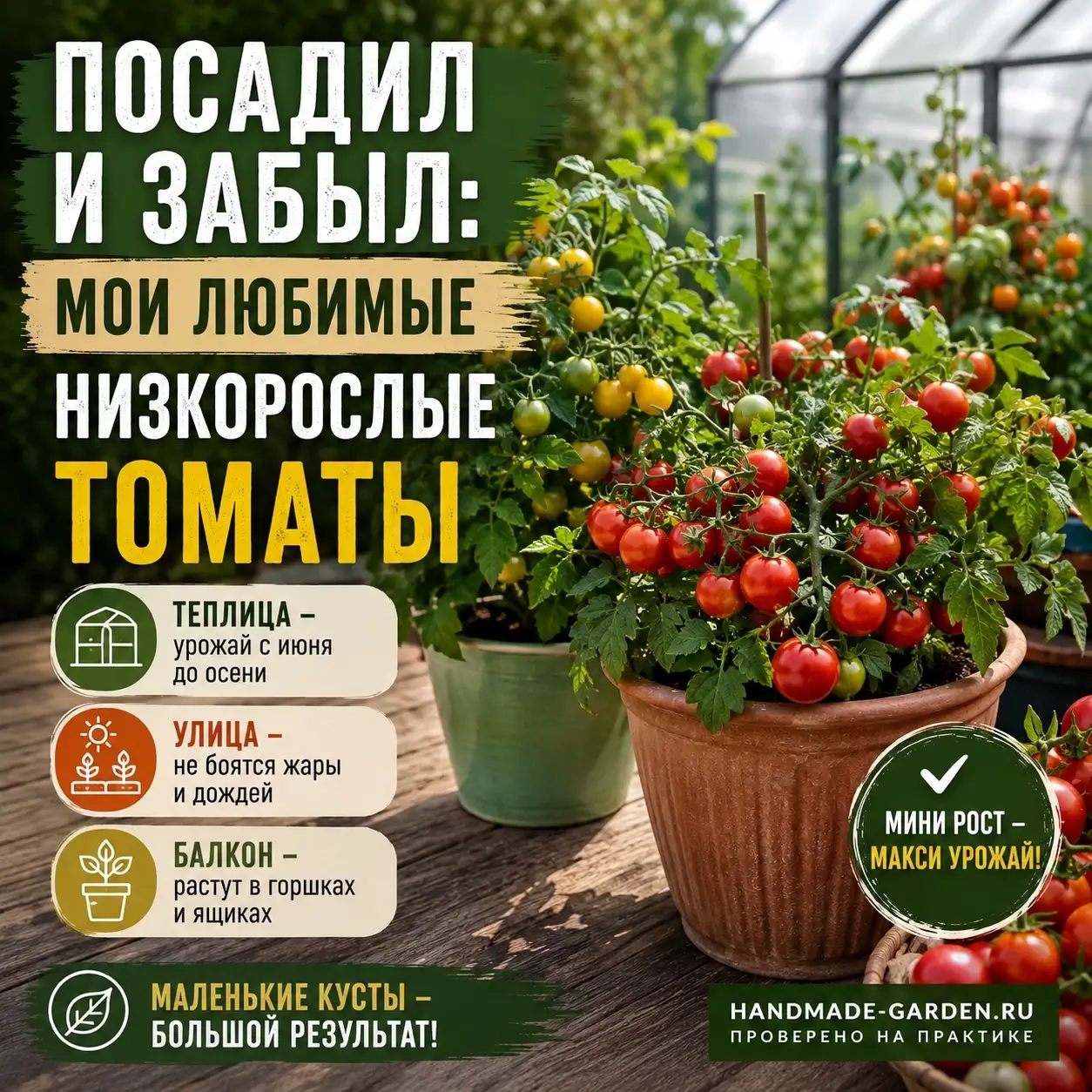 Посадил и забыл: мои любимые низкорослые томаты для теплицы, улицы и балкона