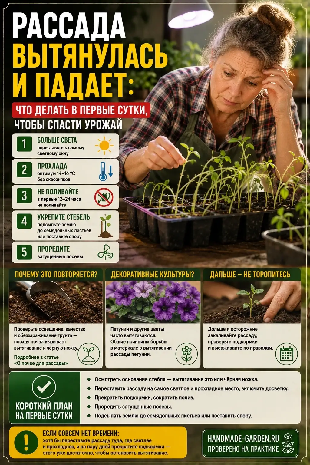 Рассада вытянулась и падает