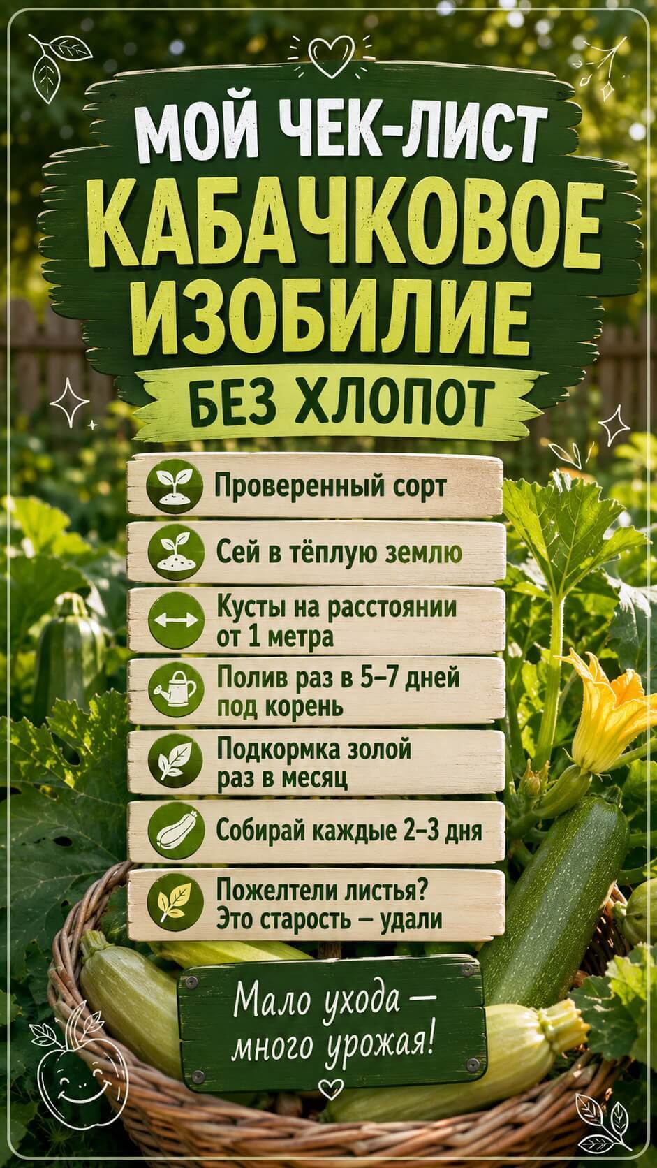 Чек-лист «Секрет урожайных кабачков»